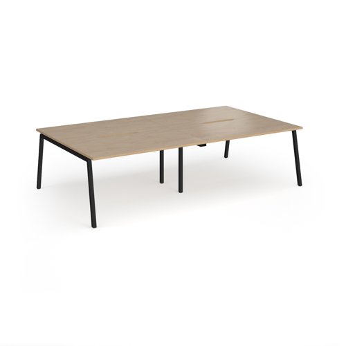 Connex Angled 2800 x 1600 x 725mm Back to Back Desk (4 x 1400mm) - Black Frame / Kendal Oak Top