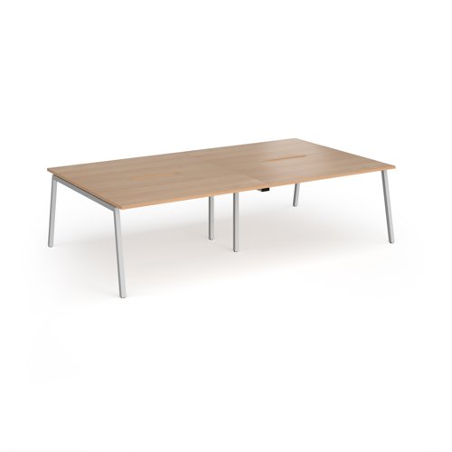 Connex Angled 2800 x 1600 x 725mm Back to Back Desk (4 x 1400mm) - Silver Frame / Beech Top