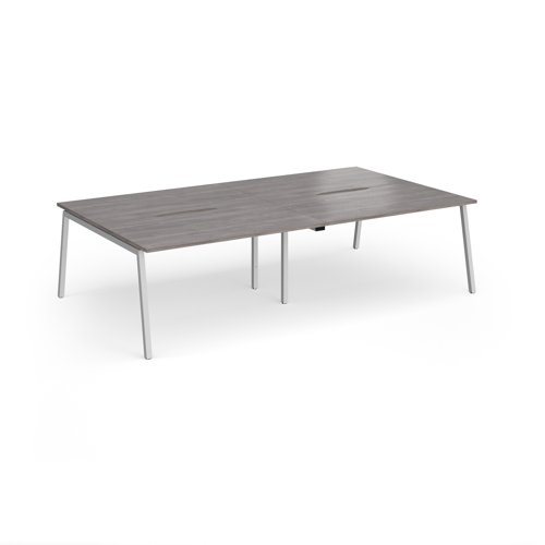 Connex Angled 2800 x 1600 x 725mm Back to Back Desk (4 x 1400mm) - Silver Frame / Grey Oak Top