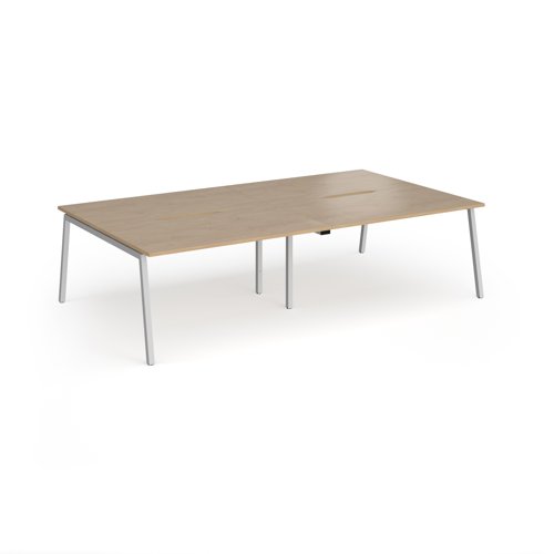 Connex Angled 2800 x 1600 x 725mm Back to Back Desk (4 x 1400mm) - Silver Frame / Kendal Oak Top