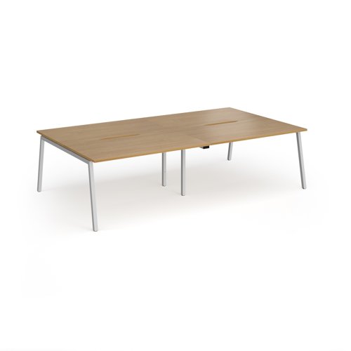 Connex Angled 2800 x 1600 x 725mm Back to Back Desk (4 x 1400mm) - Silver Frame / Oak Top