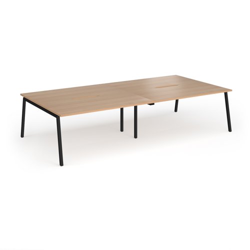 Connex Angled 3200 x 1600 x 725mm Back to Back Desk (4 x 1600mm) - Black Frame / Beech Top