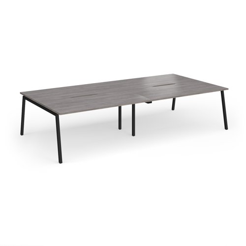Connex Angled 3200 x 1600 x 725mm Back to Back Desk (4 x 1600mm) - Black Frame / Grey Oak Top