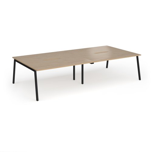 Connex Angled 3200 x 1600 x 725mm Back to Back Desk (4 x 1600mm) - Black Frame / Kendal Oak Top