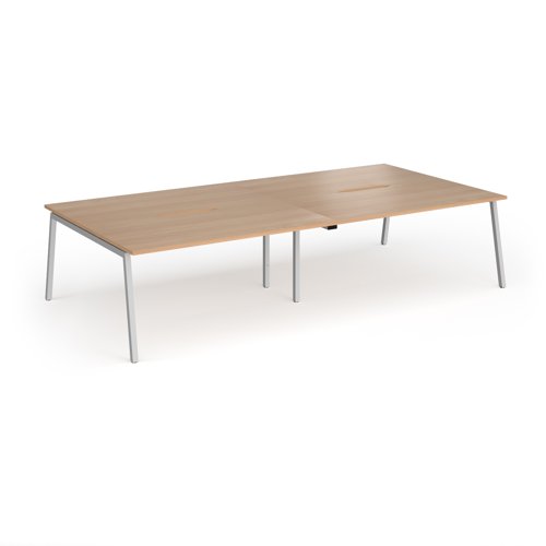 Connex Angled 3200 x 1600 x 725mm Back to Back Desk (4 x 1600mm) - Silver Frame / Beech Top