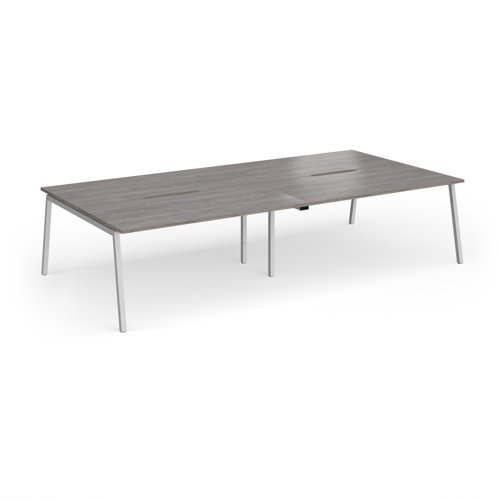Connex Angled 3200 x 1600 x 725mm Back to Back Desk (4 x 1600mm) - Silver Frame / Grey Oak Top
