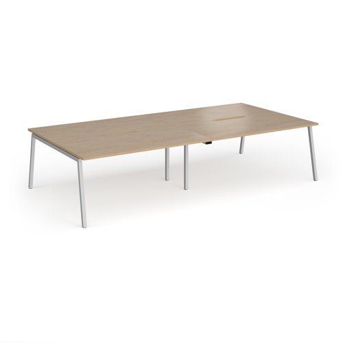 Connex Angled 3200 x 1600 x 725mm Back to Back Desk (4 x 1600mm) - Silver Frame / Kendal Oak Top