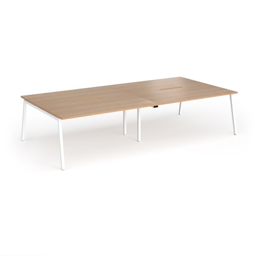 Connex Angled 3200 x 1600 x 725mm Back to Back Desk (4 x 1600mm) - White Frame / Beech Top