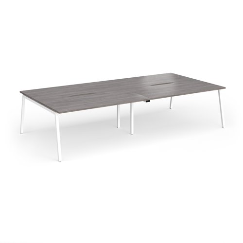 Connex Angled 3200 x 1600 x 725mm Back to Back Desk (4 x 1600mm) - White Frame / Grey Oak Top