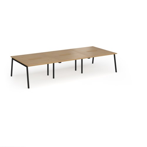 Connex Angled 3600 x 1600 x 725mm Back to Back Desk (6 x 1200mm) - Black Frame / Oak Top
