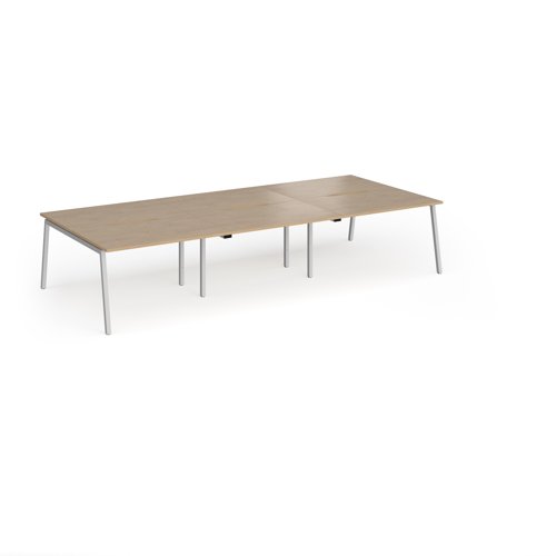 Connex Angled 3600 x 1600 x 725mm Back to Back Desk (6 x 1200mm) - Silver Frame / Kendal Oak Top