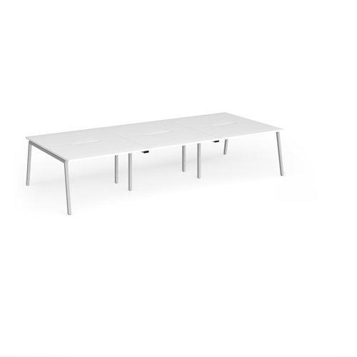 Connex Angled 3600 x 1600 x 725mm Back to Back Desk (6 x 1200mm) - Silver Frame / White Top