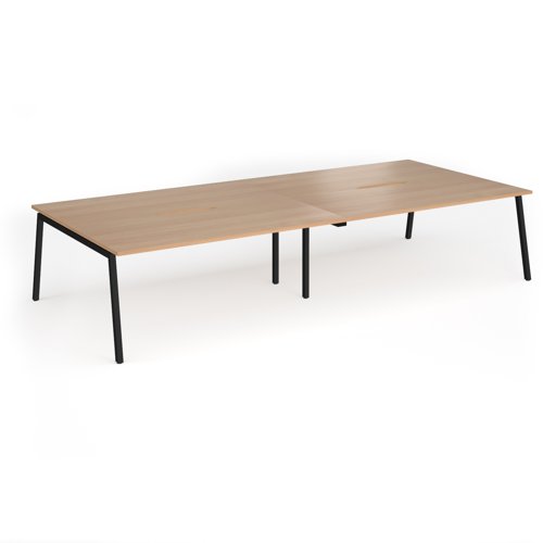 Connex Angled 3600 x 1600 x 725mm Back to Back Desk (4 x 1800mm) - Black Frame / Beech Top