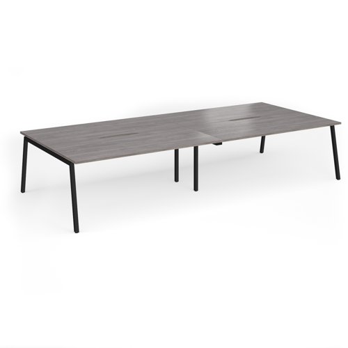 Connex Angled 3600 x 1600 x 725mm Back to Back Desk (4 x 1800mm) - Black Frame / Grey Oak Top