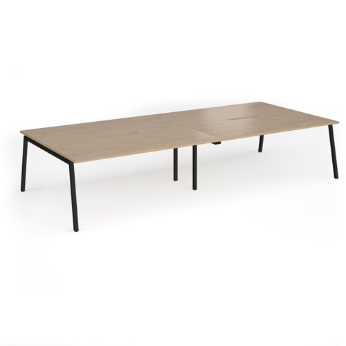 Connex Angled 3600 x 1600 x 725mm Back to Back Desk (4 x 1800mm) - Black Frame / Kendal Oak Top