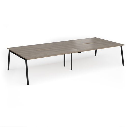 Connex Angled 3600 x 1600 x 725mm Back to Back Desk (4 x 1800mm) - Black Frame / Nebraska Oak Top