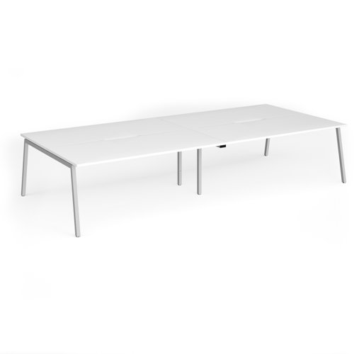 Connex Angled 3600 x 1600 x 725mm Back to Back Desk (4 x 1800mm) - Silver Frame / White Top