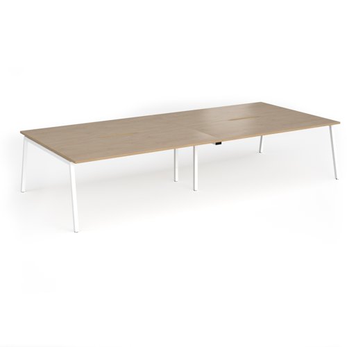 Connex Angled 3600 x 1600 x 725mm Back to Back Desk (4 x 1800mm) - White Frame / Kendal Oak Top