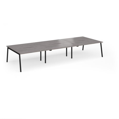 Connex Angled 4200 x 1600 x 725mm Back to Back Desk (6 x 1400mm) - Black Frame / Grey Oak Top