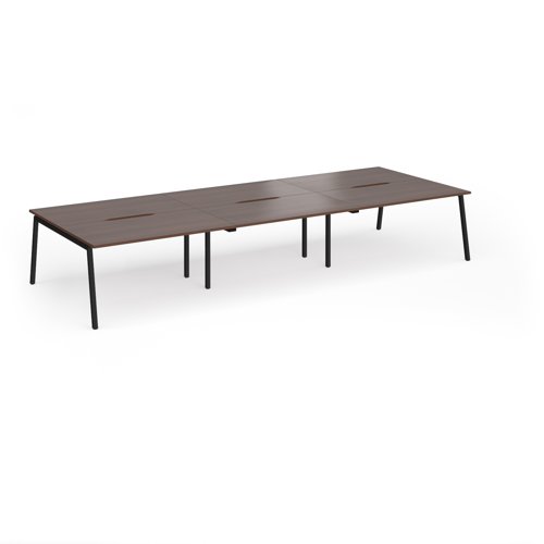 Connex Angled 4200 x 1600 x 725mm Back to Back Desk (6 x 1400mm) - Black Frame / Walnut Top