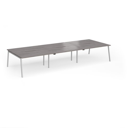 Connex Angled 4200 x 1600 x 725mm Back to Back Desk (6 x 1400mm) - Silver Frame / Grey Oak Top
