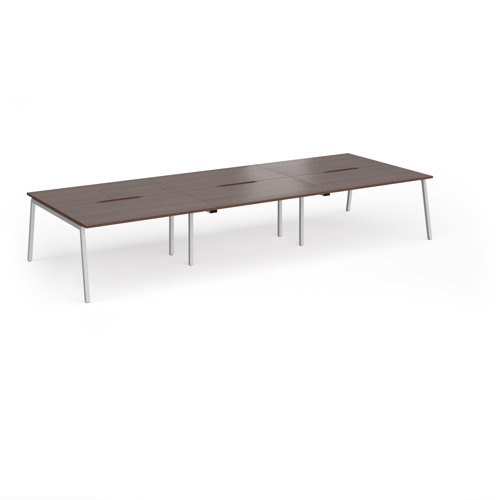 Connex Angled 4200 x 1600 x 725mm Back to Back Desk (6 x 1400mm) - Silver Frame / Walnut Top