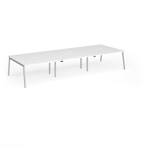 Connex Angled 4200 x 1600 x 725mm Back to Back Desk (6 x 1400mm) - Silver Frame / White Top