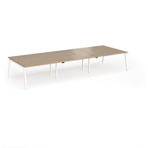 Connex Angled 4200 x 1600 x 725mm Back to Back Desk (6 x 1400mm) - White Frame / Kendal Oak Top