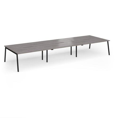 Connex Angled 4800 x 1600 x 725mm Back to Back Desk (6 x 1600mm) - Black Frame / Grey Oak Top