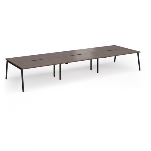 Connex Angled 4800 x 1600 x 725mm Back to Back Desk (6 x 1600mm) - Black Frame / Walnut Top