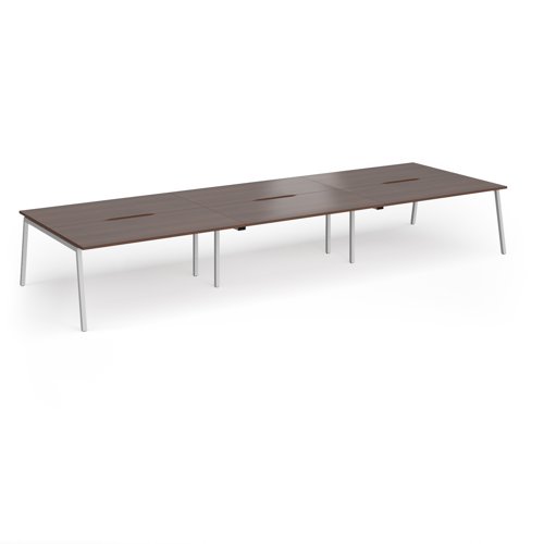 Connex Angled 4800 x 1600 x 725mm Back to Back Desk (6 x 1600mm) - Silver Frame / Walnut Top
