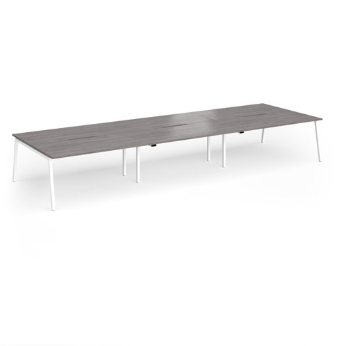 Connex Angled 4800 x 1600 x 725mm Back to Back Desk (6 x 1600mm) - White Frame / Grey Oak Top