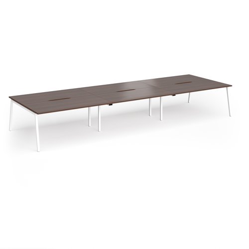 Connex Angled 4800 x 1600 x 725mm Back to Back Desk (6 x 1600mm) - White Frame / Walnut Top