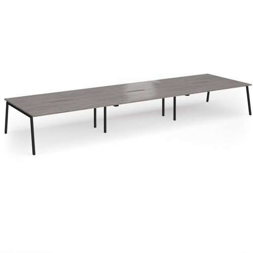 Connex Angled 5400 x 1600 x 725mm Back to Back Desk (6 x 1800mm) - Black Frame / Grey Oak Top