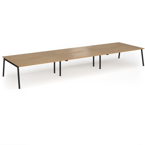 Connex Angled 5400 x 1600 x 725mm Back to Back Desk (6 x 1800mm) - Black Frame / Oak Top