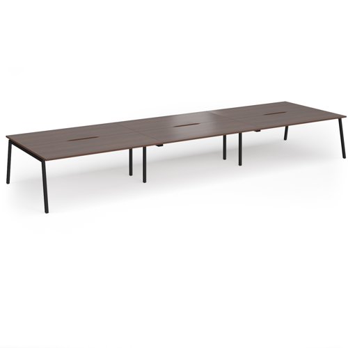 Connex Angled 5400 x 1600 x 725mm Back to Back Desk (6 x 1800mm) - Black Frame / Walnut Top