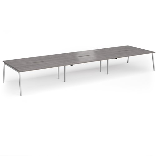 Connex Angled 5400 x 1600 x 725mm Back to Back Desk (6 x 1800mm) - Silver Frame / Grey Oak Top