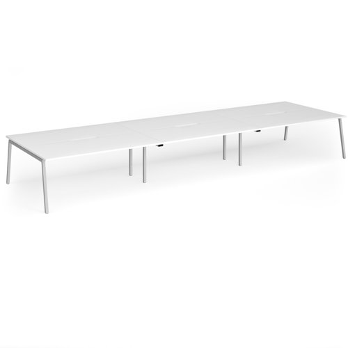 Connex Angled 5400 x 1600 x 725mm Back to Back Desk (6 x 1800mm) - Silver Frame / White Top