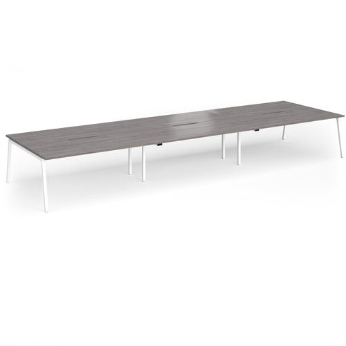Connex Angled 5400 x 1600 x 725mm Back to Back Desk (6 x 1800mm) - White Frame / Grey Oak Top