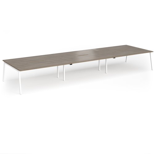 Connex Angled 5400 x 1600 x 725mm Back to Back Desk (6 x 1800mm) - White Frame / Nebraska Oak Top