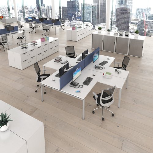 Adapt back to back desks 1600mm x 1600mm with 800mm return desks - silver frame, walnut top Bench Desking ER16168-S-W