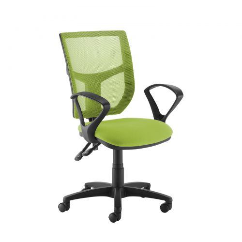 Altino coloured mesh back operators chair with fixed arms - green mesh and fabric seat