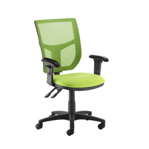 Altino coloured mesh back operators chair with adjustable arms - green mesh and fabric seat
