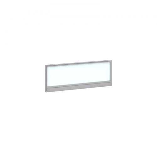 Straight glazed desktop screen 1000mm x 380mm - polar white with silver aluminium frame