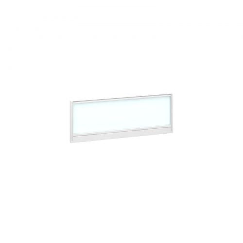 Straight glazed desktop screen 1000mm x 380mm - polar white with white aluminium frame