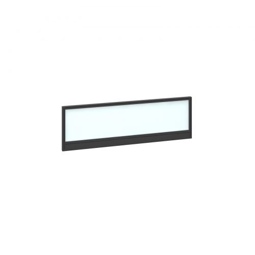 Straight glazed desktop screen 1200mm x 380mm - polar white with black aluminium frame