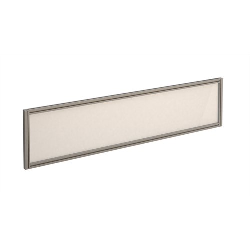 Straight glazed desktop screen 1600mm x 380mm - polar white with silver aluminium frame