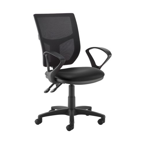Altino 2 lever high mesh back operators chair with fixed arms - Nero Black vinyl