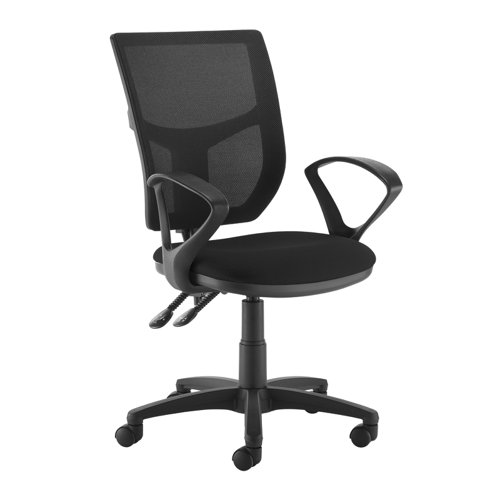 Altino 2 lever high mesh back operators chair with fixed arms - black