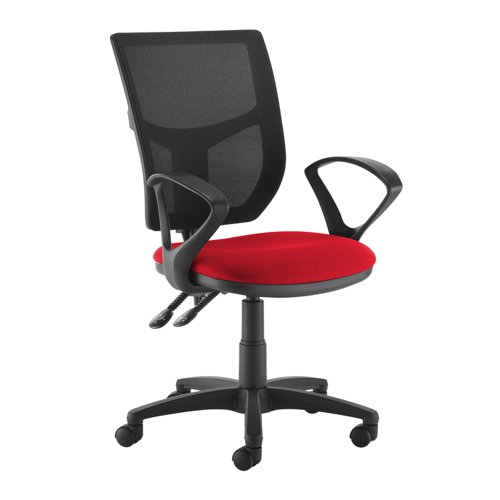 Altino 2 lever high mesh back operators chair with fixed arms - Belize Red